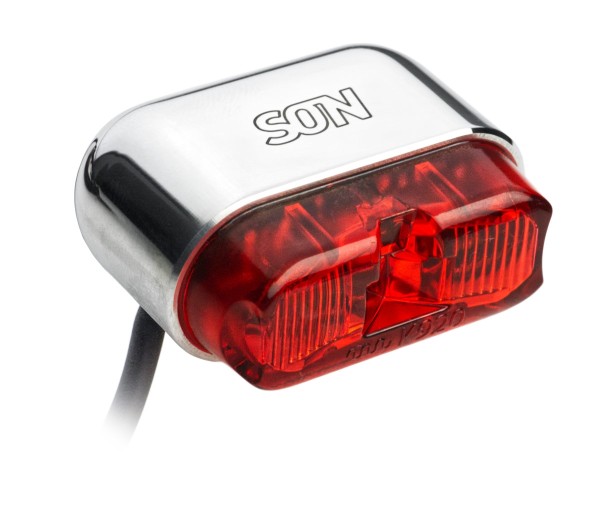 SON rear light for mudguard Narrow profile Polished / red glass