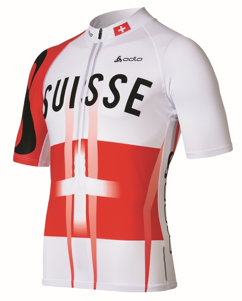 Odlo Stand-up collar s/s 1/2 zip TOURMALET white/Suisse Team