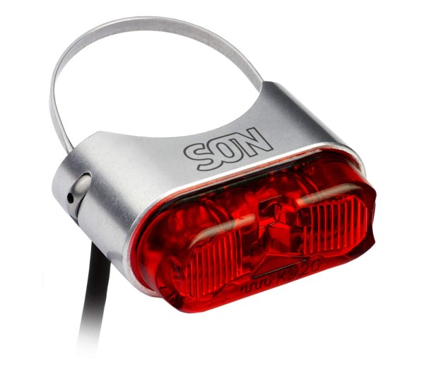 SON rear light DC e-bike 6-12 volt for seat posts Ø 26 to 31.8 mm Silver / Clear Glass