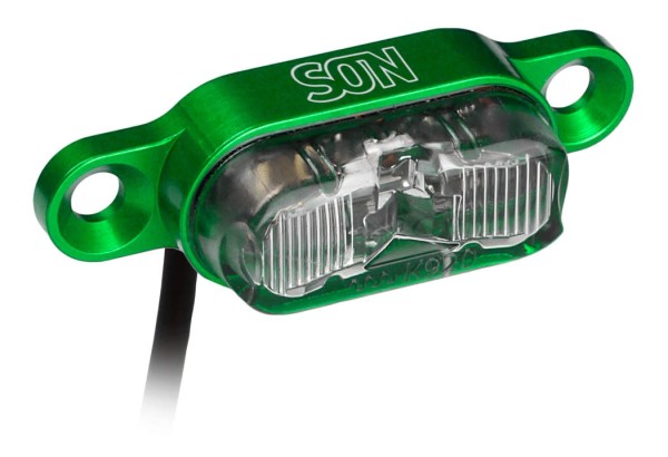 SON rear light for luggage rack 50mm Light Green / clear glass
