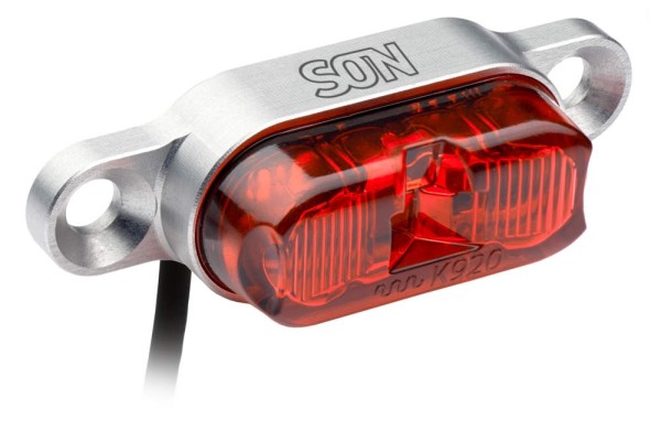SON rear light DC e-bike 6-12 volt for luggage rack 50mm Silver / Red Glass